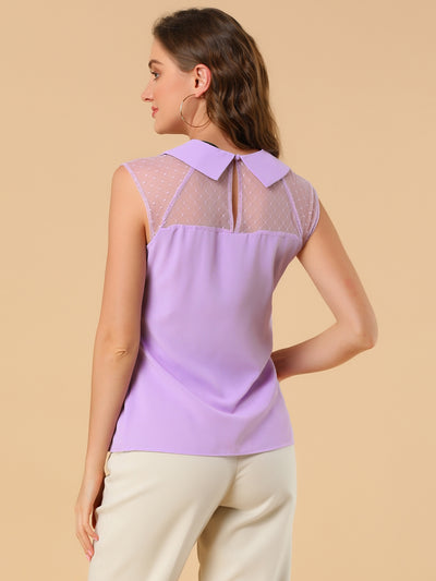 Mesh Semi Sheer Work Office Top Peter Pan Collar Shirt