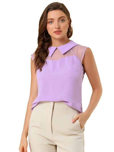 Mesh Semi Sheer Work Office Top Peter Pan Collar Shirt