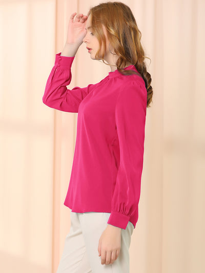 Keyhole Elegant Stand Collar Long Sleeve Chiffon Office Blouse