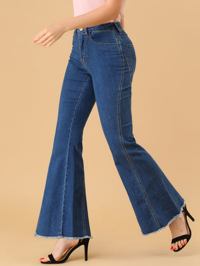High Waist Stretch Denim Long Bell Pants Flare Jeans