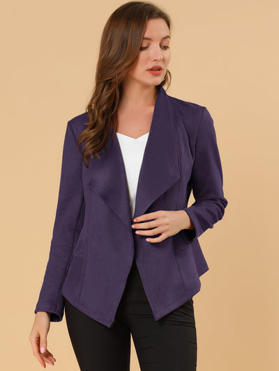 Faux Suede Jacket Open Front Lapel Draped Outwear Cardigan