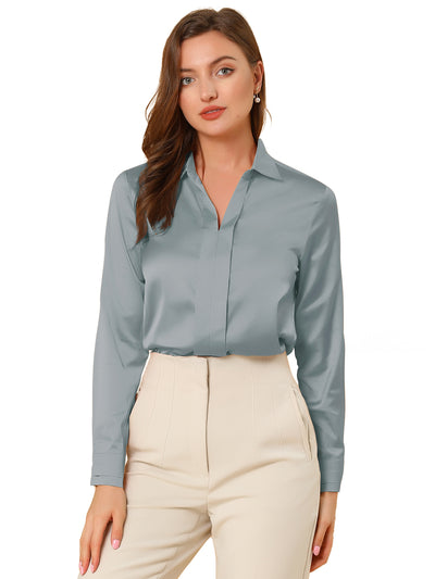 Satin Elegant V Neck Long Sleeve Silky Office Work Blouse