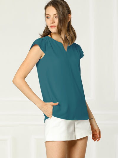 Solid Casual Plain Cap Sleeve Blouse Top