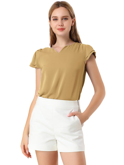 Solid Casual Plain Cap Sleeve Blouse Top