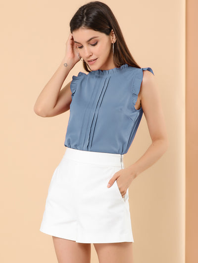 Ruffled Business Office 1950s Retro Sleeveless Work Blouses