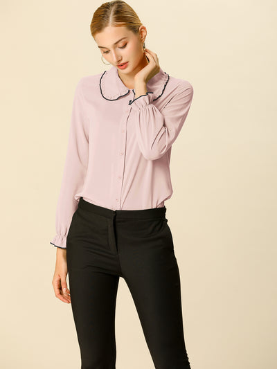 Sweet Ruffle Peter Pan Collar Long Sleeve Button Up Shirt