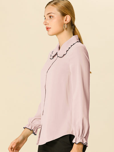 Sweet Ruffle Peter Pan Collar Long Sleeve Button Up Shirt