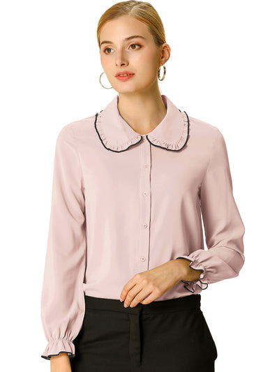 Sweet Ruffle Peter Pan Collar Long Sleeve Button Up Shirt