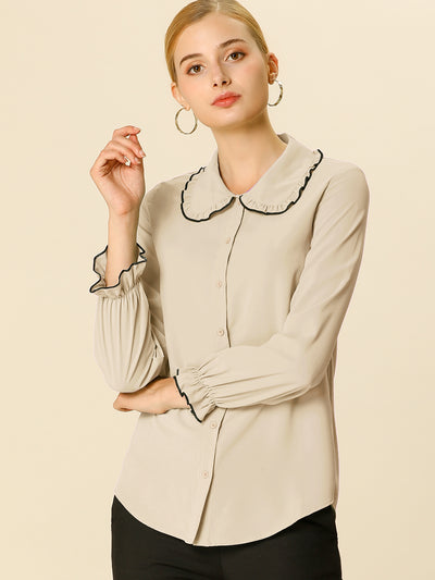 Sweet Ruffle Peter Pan Collar Long Sleeve Button Up Shirt