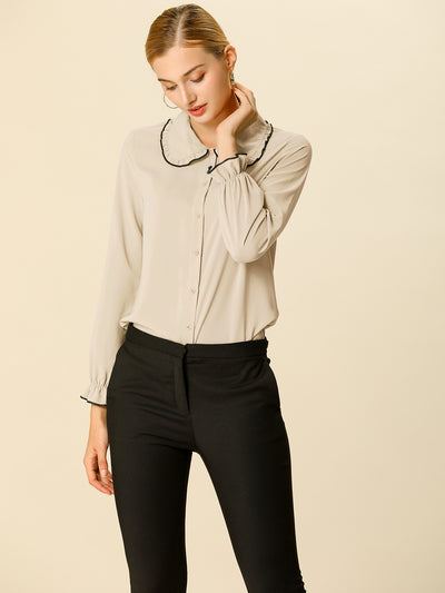 Sweet Ruffle Peter Pan Collar Long Sleeve Button Up Shirt