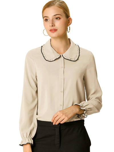 Sweet Ruffle Peter Pan Collar Long Sleeve Button Up Shirt