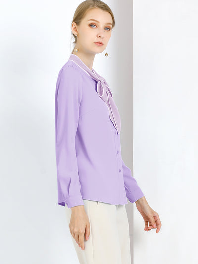 Tie Neck Contrast Color Button Down Long Sleeve Shirt