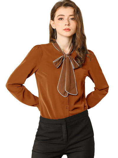 Tie Neck Contrast Color Button Down Long Sleeve Valentine's Day Shirt