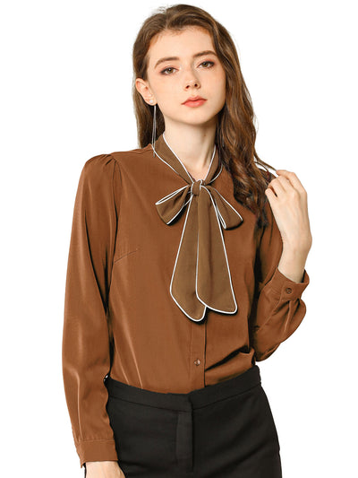 Tie Neck Contrast Color Button Down Long Sleeve Valentine's Day Shirt