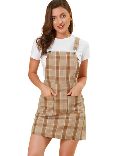 Adjustable Strap Above Knee Plaid Printed Overall Suspender Skirt