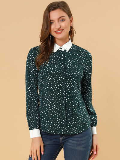 Contrast Point Collar Blouse Dots Button Down Shirt