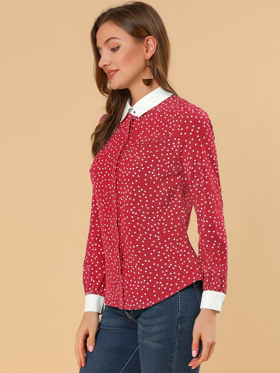 Contrast Point Collar Blouse Dots Button Down Shirt