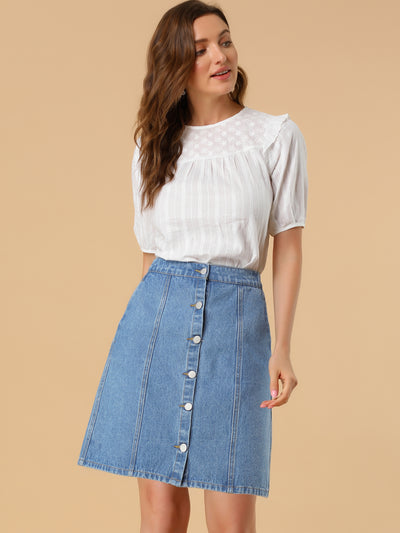 Casual Short Button Down Jeans Skirt