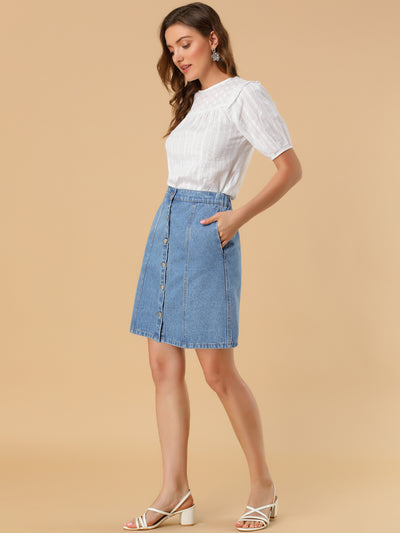 Casual Short Button Down Jeans Skirt