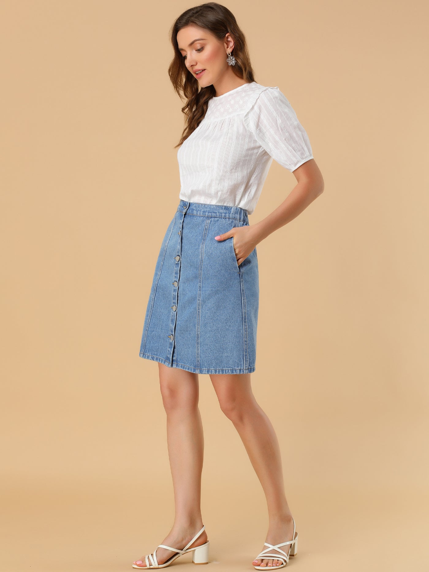 Allegra K Casual Short Button Down Jeans Skirt