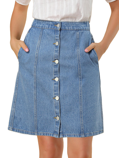 Casual Short Button Down Jeans Skirt