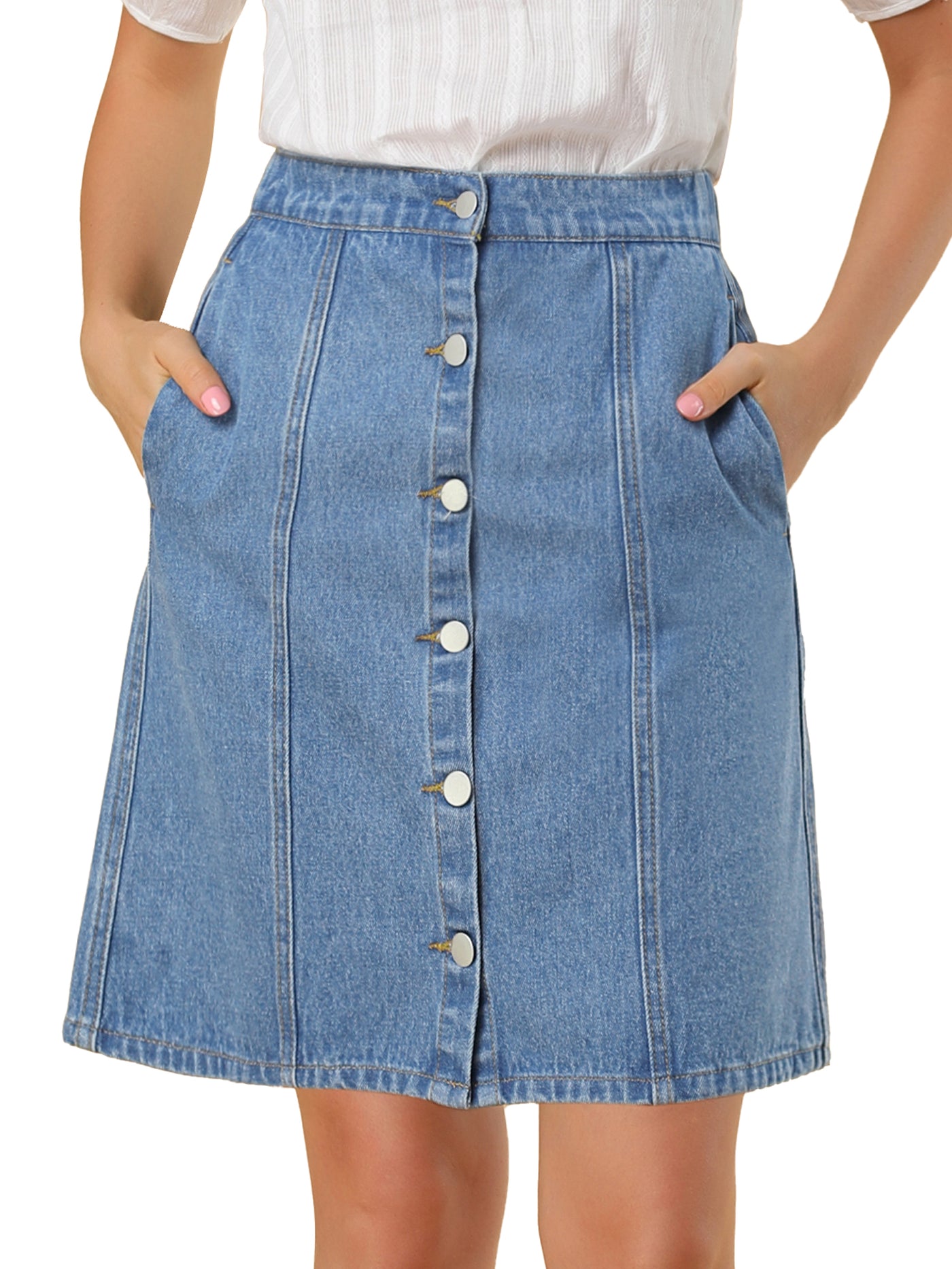 Allegra K Casual Short Button Down Jeans Skirt