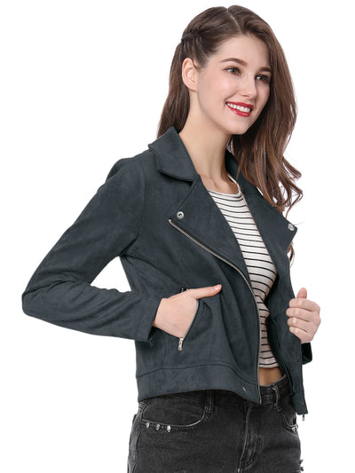 Faux Suede Casual Short Soft Zip Up Biker Moto Jacket