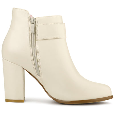 Round Toe Circle Buckle Chunky Heel Ankle Boots