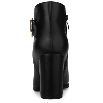 Round Toe Circle Buckle Chunky Heel Ankle Boots