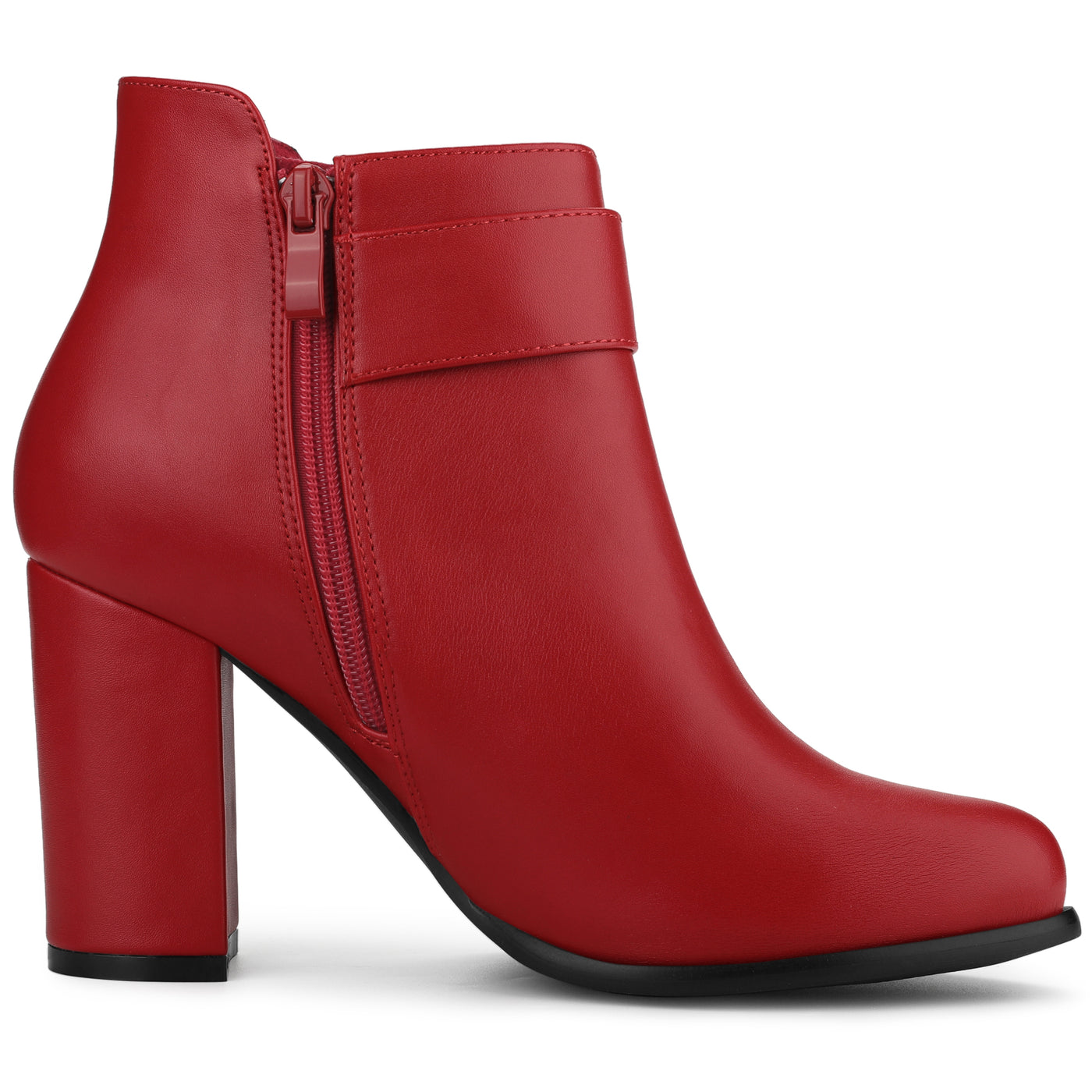 Allegra K Round Toe Circle Buckle Chunky Heel Ankle Boots