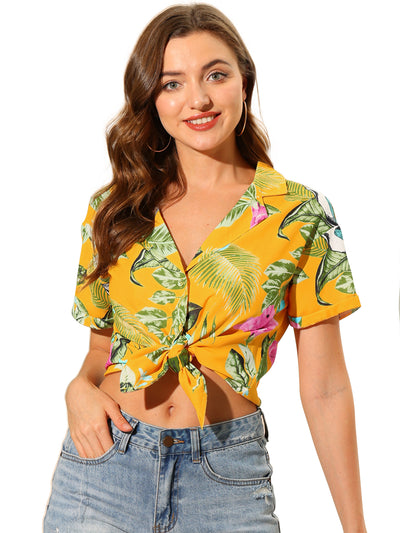 Hawaiian Floral Leaves Tropical Button Down Shirt