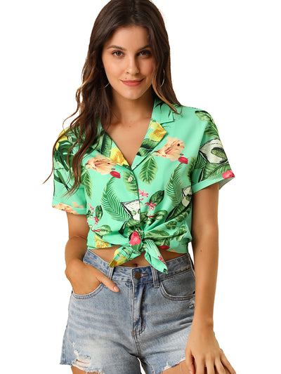 Hawaiian Floral Leaves Tropical Button Down Shirt