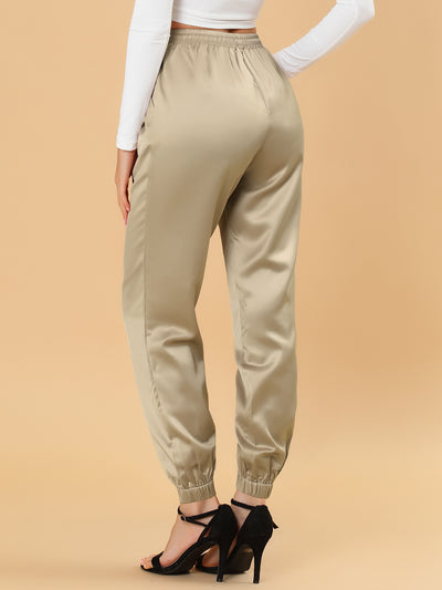 Drawstring Elastic Waist Athleisure Pants Satin Joggers