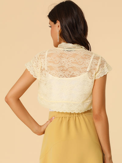 Elegant Short Sleeve Sheer Floral Lace Shrug Top