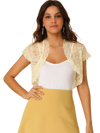 Elegant Short Sleeve Sheer Floral Lace Shrug Top