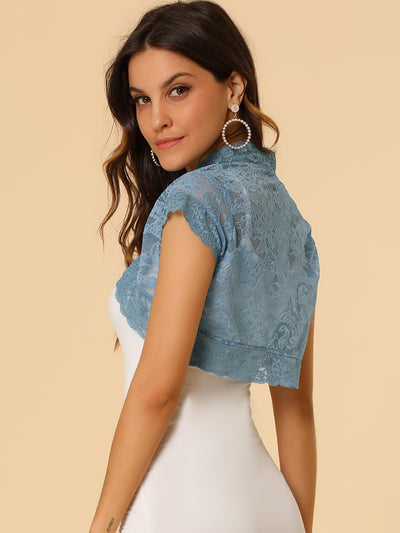 Elegant Short Sleeve Sheer Floral Lace Shrug Top