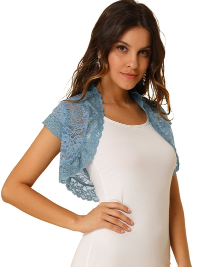 Elegant Short Sleeve Sheer Floral Lace Shrug Top