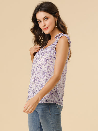 Boho Floral Print Casual Chiffon Tie Shoulders Tank Top