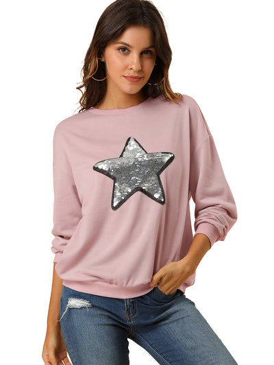 Sequin Shiny Star Crew Neck Long Sleeve Sweatshirt Top