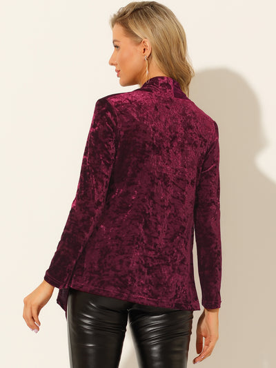 Shawl Collar Pocket Open Front Velvet Cardigan