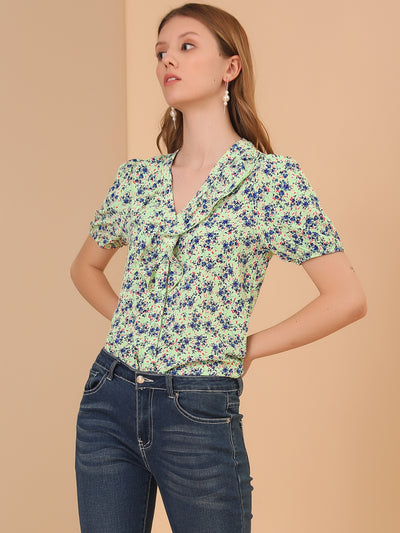 Summer Short Sleeve V Neck Ruffle Floral Button Down Shirt Top