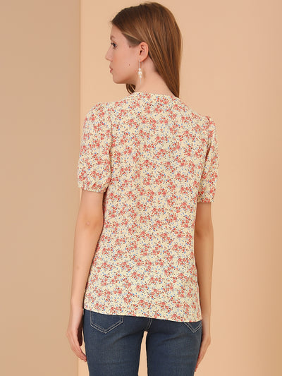 Summer Short Sleeve V Neck Ruffle Floral Button Down Shirt Top