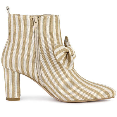 Pointed Toe Zip Striped Chunky Heel Ankle Boots