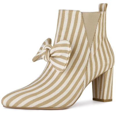 Pointed Toe Zip Striped Chunky Heel Ankle Boots