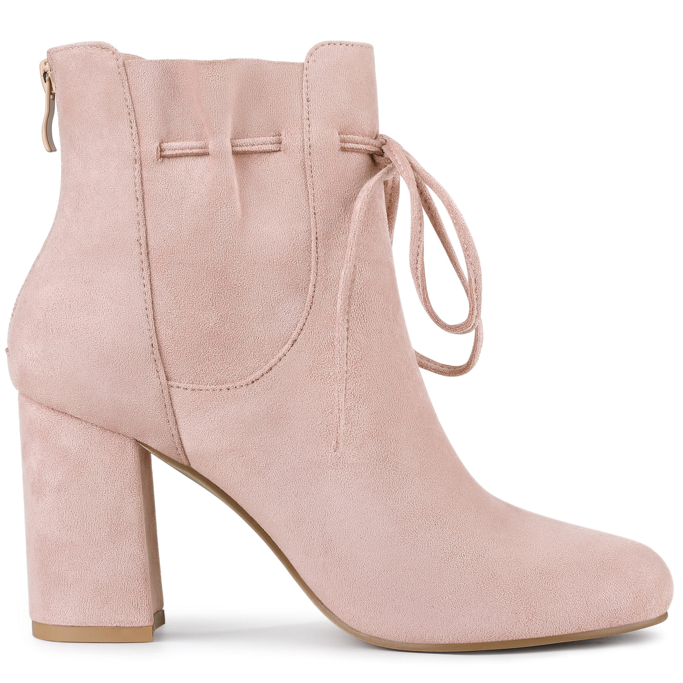 Allegra K Lace Up Round Toe Drawstring Block Heel Ankle Boots