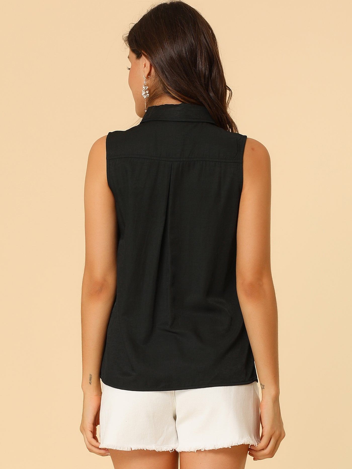 Allegra K Lapel Single Breasted Casual Office Sleeveless Shirt