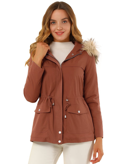 Parkas with Faux Fur Lined Winter Warm Drawstring Zipper Hoodie Coat