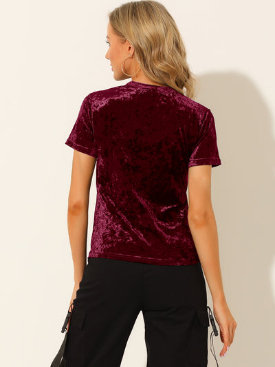 Velvet Top Crew Neck Short Sleeve Casual T-Shirt