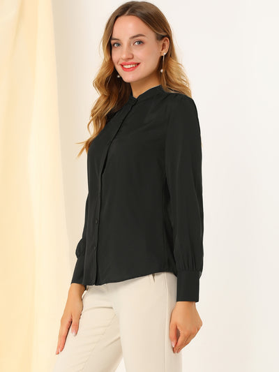 Mandarin Collar Long Sleeve Button Down Office Shirt