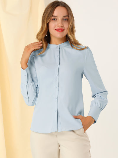 Mandarin Collar Long Sleeve Button Down Office Shirt